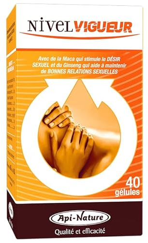 NIVELVIGUEUR 40 Gelules | Pour hommes et femmes | Maca, Ginseng, Arginine, Zinc et Safran pour la bonne humeur en couple | Formule sûre pour le bien-être masculin et féminin | Api-Nature