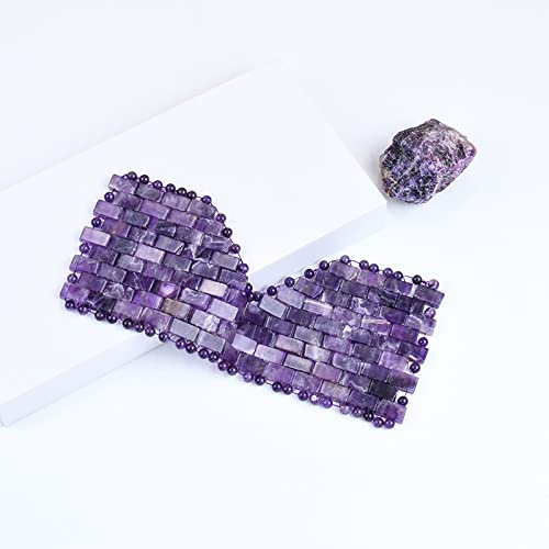 Schwarzer Obsidian Jade Augenmaske Massageroller Guasha Scraper Set Naturstein Augenmaske Gesichtsroller Massagegerät,Lila