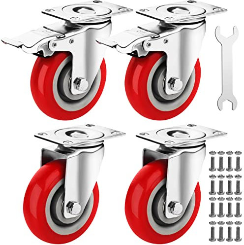 Castrek 10,2 cm Schwerlastrollen, 4er-Set, feststellbare Plattenrollen mit Bremsen, kratzfest und 360 Grad drehbar, 997 kg Tragkraft, ideal für jeden Boden (2 x Drehgelenk und 2 x Bremsen)