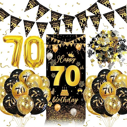 Palloncini 70 Anni Compleanno, Decorazioni 70 anni Compleanno Uomo, Coriandoli, 70 Striscione, Festa Decorazioni Oro Nero, Addobbi per Donna Uomo | Deco compleanno striscioni, coriandoli Deco 70 anni palloncino, festa banner sfondo per decorazione festa 470° compleanno