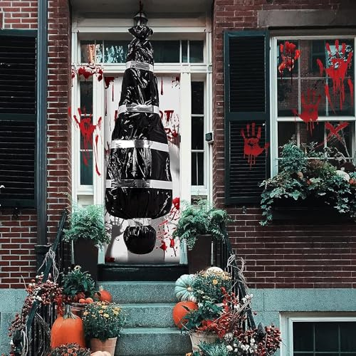 FINEVERNEK Décoration d'halloween, Horreur Sac Mortuaire Noir avec Cadavre, Faux Accessoires de Cadavre pour Halloween Décoration Jardin, Décoration Fête Maison Hantée, Intérieures et Extérieures
