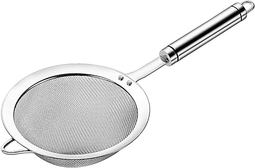 AOWOTO 4.72 inches 304 Stainless Steel Fine Mesh Strainers for Kitchen, Colander-Skimmer with Handle, Metal Sieve Sifters for Food, Rice, Oil, Noodles, Fruits, Vegetable, Tea Strainer