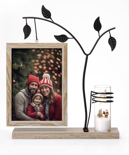 Afuly Cornice Foto Legno Vintage 13x18 per Marrone Naturale con Vaso e Albero Metallo Decorazione Tavolo Regalo Compleanno Trasloco Laurea Matrimonio per Donna Mamma Nonna Amici Famiglia Coppia