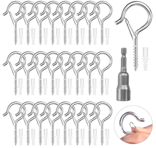 HFDONGL 25 Stück Schraubhaken Deckenhaken M4 Haken zum Schrauben Hakenschrauben mit Sicherung Edelstahl Hakenschrauben für Hängematten Aufhängen Pflanzenkörben Lichterketten usw