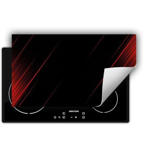 DarHaus Herdabdeckplatte Einteilig Ceranfeld Abdeckplatte Induktionsschutz Küche Deko Vinyl Matte Aufrollbar 90x52 cm, schwarz - rot
