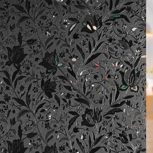 rabbitgoo 3D Blackout Window Film, Black Out Window Film Privacy Day and Night, Black-out Glass Cover Cling for Glass Doors, Light Blocking UV Protection Tulip 75x200 cm