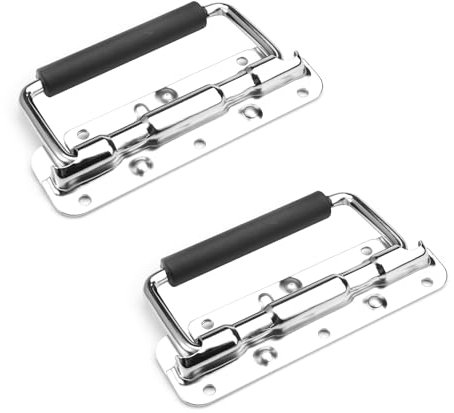 Lot de 2 poignées pliantes, 140 mm, à ressort, poignée pliante, en acier inoxydable, avec revêtement en caoutchouc isolé pour porte de boîte à outils