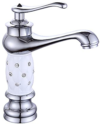 CLEADONG Wasserhahn Retro, Weiß Und Chrome Waschtisch Armatur Wasserhahn, Waschtischarmatur, Kaltwasserhahn Gäste Wc Wasserhahn, Einhebelmischer Waschbecken