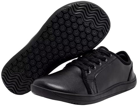 Baskets Femmes Plates Lacets Chaussures De Marche Antidérapant Décontractées en Cuir Légères Et Confortables à Lacets Chaussures De Sport Sneakers (Black, 38)
