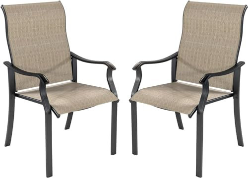 UDPATIO Gartenstühle 2er Set, Hochlehner Gartenstuhl Metall, Textilene Balkonstuhl, Terrassenstuhl 160kg Belastbar, Gartensessel wetterfest für Terrasse, Garten, Balkon, Beige