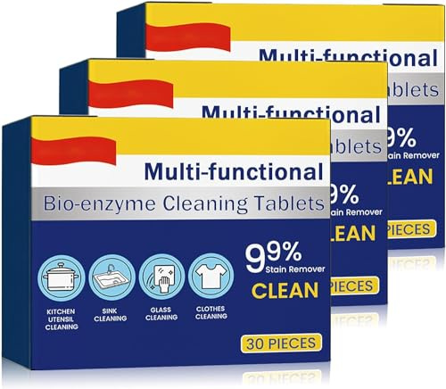 Multi-Functional Bio-Enzyme Cleaning Tablets, Cleaner Dissolve Concentrated Tablets, Powerful Stain Removing Tablets, Kitchen All-Purpose Cleaning Powder, Household Cleaning Tablets (3 Box)
