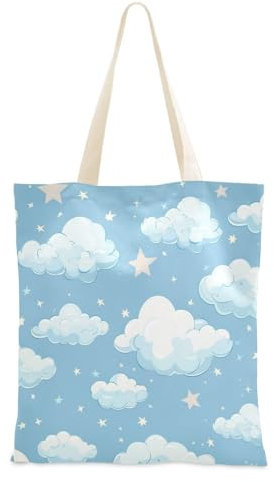 Amooorous Canvas-Tragetasche mit blauen Sternen und Wolken, Canvas-Tragetasche mit Taschen für Lehrer, Segeltuchtaschen zum Basteln, Blaue Sterne und Wolken, 1 Size