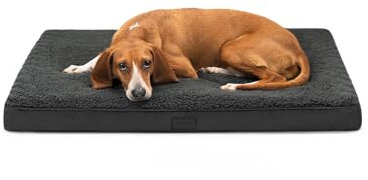 lionto Hundebett orthopädisch, 91x69x8 cm, Robustes Hundekissen mit weichem Plüsch, Bezug abnehmbar & waschbar, wasserabweisend, geeignet für kleine & große Hunde + Katzen, schwarz