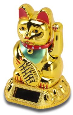 Chinese Lucky Cat Waving Arm Solar Light, Lucky Chinese Waving Cat Waving Arm Figurine Golden Solar Powered Induction Statue for Home Car or Decorative Ornaments (Golden)