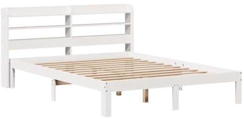 vidaXL Massivholzbett, Holzbett Bett mit Kopfteil, Bettgestell Bettrahmen mit Lattenrost, Doppelbett für Schlafzimmer, Weiß 140x190cm Kiefer