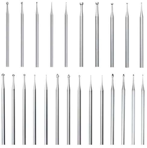 Huudngeje 24 Pcs 3/32inch Shank Burr Sets,Includes Ball Burs, Stone Setting Bits, Round Cup Burr, 90º Hart Burs and Bud Bur Kits