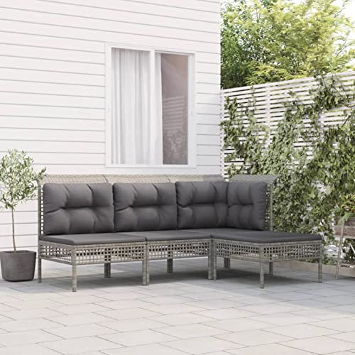 Xichuzi 4-TLG. Garten-Lounge-Set mit Kissen Grau Poly Rattan, Lounge Gartenmöbel Set, Terassenmöbel Wetterfest, Loungemöbel Terrasse, Gartenlounge, Garten Loungemöbel Set, 3187497