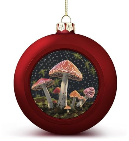 Weihnachtsbaumkugel-Ornamente, roter Pilz, bedruckt, Weihnachtskugel, Weihnachtsbaum-Hängedekorationen für Urlaub, Hochzeit, Kamin, 2 Stück