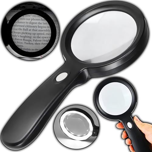 Retoo Leselupe mit 18 LED Licht, 10-Fach Vergrößerung, 3 Beleuchtungsmodi, Handlupe für Senioren und Kinder, Zum Zeitungen, Juwelier, Münzen, Briefmarken, Karte Inspektion, Batteriebetrieben