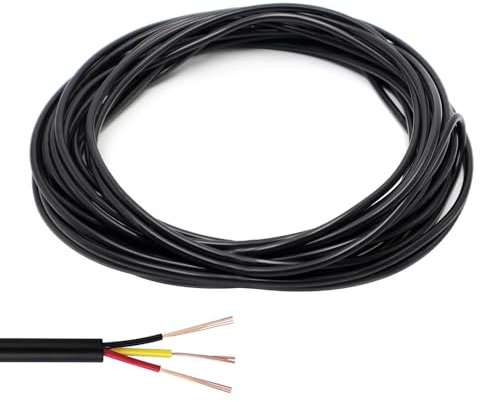 GOIYZTTR 10 Meter 3 Core Electrical Cable 24AWG Flexible Power Cable Black Diameter 4mm Tinned Copper Wire Flexible Extension Power Cord for Lighting