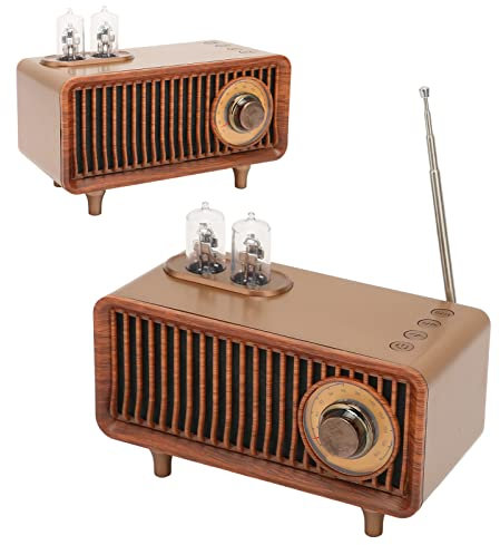 MENDUNER Tragbarer Bluetooth Lautsprecher MIT Radio, Retro Vintage Radio, Stereo Speicherkarte, U Disk, AUX, Vintage Bluetooth Lautsprecher mit LED Licht für PC und Laptop (Holzfarbe)