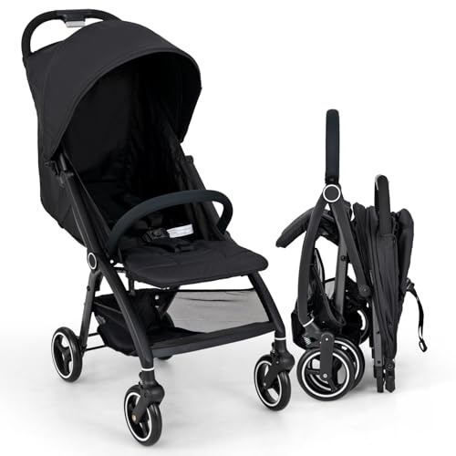 COSTWAY Silla de Paseo Ligera, Carrito Bebe Plegable con Respaldo Ajustable, Capota y Arnés de 5 Puntos, Cesta de Almacenamiento, Plegado con Una Mano, para Bebés de 0 a 36 Meses (Negro)