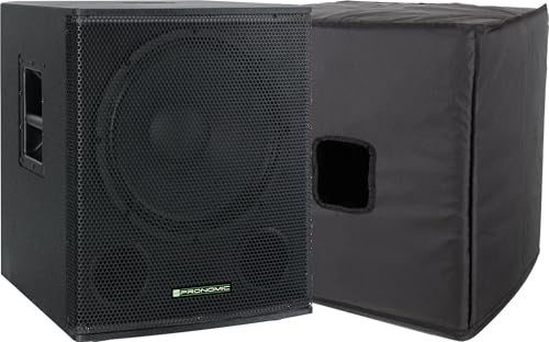 Pronomic SA-18 SUB Aktiv Subwoofer + Cover Set - 600 Watt Leistung - 18 Lautsprecher mit 2,5 Schwingspule - Frequenzbereich: 26-120 Hz - Max. SPL: 126 dB - inklusive Schutzhülle