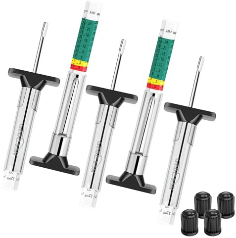 GODESON Misuratore di profondità del battistrada 6 in 1 (set da 5 pezzi) con codifica a colori, intervallo di misurazione 25 mm e 32°, strumenti di test precisi per officina, camion, auto