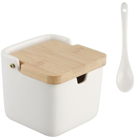 Ziyonix Zuccheriera Ceramica, Barattoli Sale per Cucina Saliniera In Porcellana Set di Ciotole in Porcellana con Coperchio e Cucchiaio per Casa e Cucina
