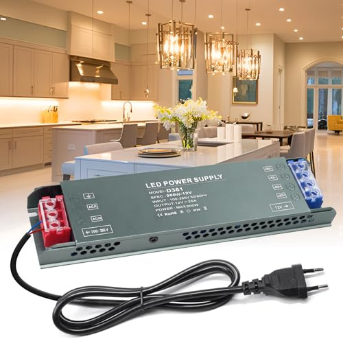 BRIMETI Alimentatore 12V 300W Trasformatore LED Driver 25A Slim Transformer AC 220V a DC 12V con Spina Netzteil Interruttore Adattatore Trasformatori Tensione Costante Alimentatoredi Bassa