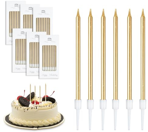 36Pcs Champagne Birthday Candles with Holders Long Cake Topper Sparklers | Non-Toxic Paraffin Wax, Food-Grade Base, Elegant Elongated Design, for Birthday Wedding Anniversary Party Decor