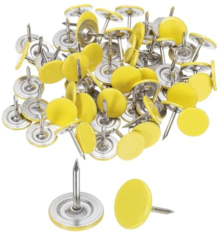 sourcing map Reißzwecken, rund, flacher Kopf, dekorative Reißnägel, Polsternägel für Korktafel, Büro, Wandbehang, Gelb, 200 Stück