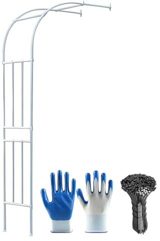 Enrejado de arco de jardín blanco resistente para plantas trepadoras al aire libre, medio arco, pabellón para flores, césped y patio, horticultura, 0,6 m x 2 m, decoración de jardín