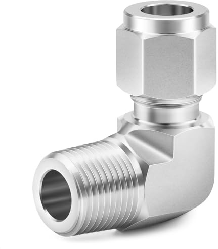 ChillWaves 304 Stainless Steel Compression Tube Fitting, 1/2 OD x 1/2 NPT Male 90 Degree Elbow Compression Union Connector(1-PACK)
