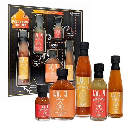 Hot Sauce Challenge Set for Couple Gifts - Hot Sauce Set of 5 Fiery Flavours form Mild to Hot Chilli Challenge Game for Adults, Gifts for Women and Men