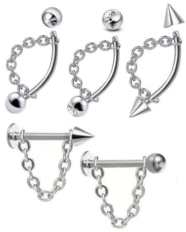 XFSRG 5 Stück Lippenpiercing Edelstahlkette Runder Lippenring mit Kugelspitze Piercing ohr Vielseitig Einsetzbar Augenbrauenpiercings Ohrknorpelpiercings