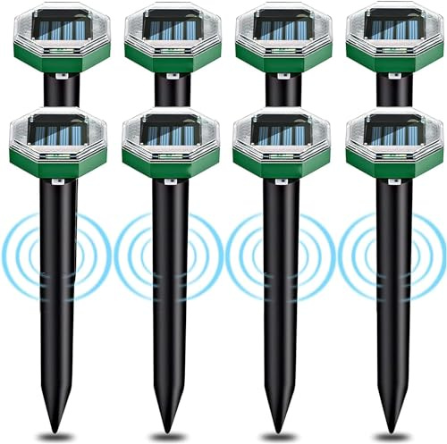 Solar Powered Mole Deterrent 8 Pack - Outdoor Garden & Lawn Protection Device, Weatherproof Design for Effective Mole Activity Reduction, Easy Installation