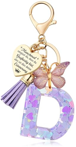 Luzzxfa Schlüsselanhänger Mädchen Lila - Buchstabe Anhänger Schmetterling Schlüsselanhänger Personalisierte Geschenke-Glücksbringer Keychain-Weihnachten Geschenk für Frauen, Kinder, Freundin, Mutter
