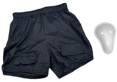 ICDKOYK Lösa hockeyshorts för män, supporterkärna i mesh, ger komfort och viktigt skydd under spel, ishockeyskydd, shortsskydd , med grenutskal , L