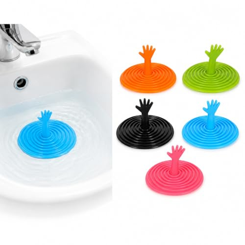Beavorty Abflussstopfen 5er Set mit Lustigem Hand-Motiv, Silikon Waschbeckenstöpsel Universal für Küche & Bad, Flexibler Wasserstopper für Badewanne Spüle Dusche, Bunte Abflussstöpsel
