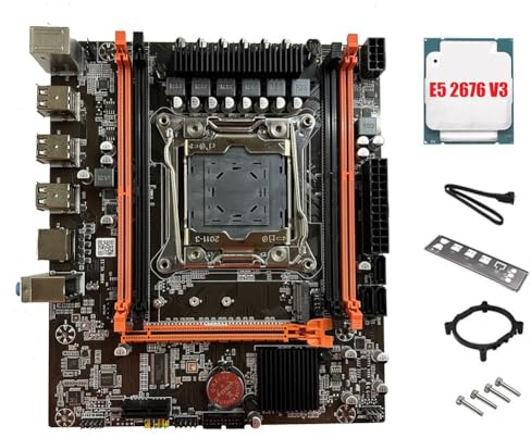 Qomcsrl Placa Base X99E + CPU E5 2676 V3 de Doble Canal Compatible con 4XDDR4 RECC RAM PCIE X16 NVMe Tarjeta LAN Gigabit Placa Base de Escritorio