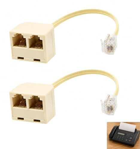 2 PCS Bifurcador De Teléfono RJ11, Adaptador Divisor RJ11 Macho A Doble RJ11 Hembra Adaptador Divisor de Línea Telefónica 4P4C Splitter para Conectar Módem Fax Oficina y Hogar Universal con Sistemas