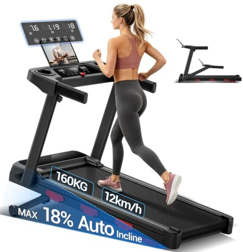 UMAY Laufband mit automatischer Steigung 18% | 12KM/H Laufband mit LED,klappbares Laufband mit 12 Programmen,3,0 HP leiser Motor,MAX 160kg