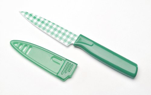 KUHN RIKON 22462 Messer Colori Art CA Gingham Rüstmesser grün kariert Gemüsemesser Edelstahl antihaftbeschichtet 19,5 cm m. Klingenschutzh