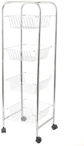 KitchenCraft Chrome-Plated Kitchen Trolley on Wheels with 4 Removable Storage Baskets