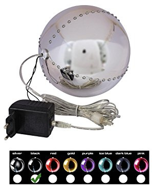 EUROPALMS LED Snowball 15cm, schwarz | Hochwertige Kunststoffkugel mit vier vertikal umlaufenden LED-Reihen