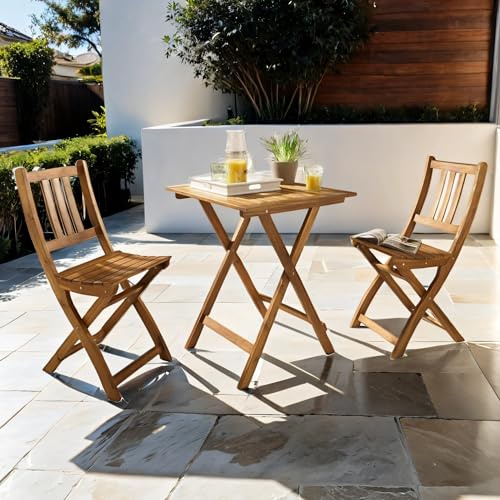 SAM Blossom Ensemble de Balcon 3 pièces en Bois d'acacia Massif huilé avec 1 Table de Balcon + 2 chaises de Jardin Pliables + Table pour Balcon, terrasse et Jardin d'hiver