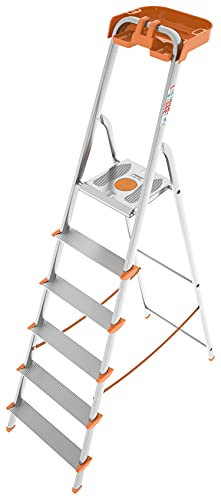 Scala ATTICA in alluminio con vaschetta portaoggetti 6 gradini