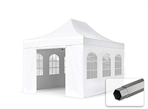 TOOLPORT Faltzelt Faltpavillon Pavillon 3x4,5m - mit 4 Seitenteilen (Panoramafenster) Premium Dach Partyzelt weiß