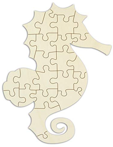 Personalisierbares Holzpuzzle „Seepferdchen“ zum bemalen und selbst gestalten - 23 Teile, 37,5 x 29 cm - Puzzle aus Holz in Form eines Seepferdchens